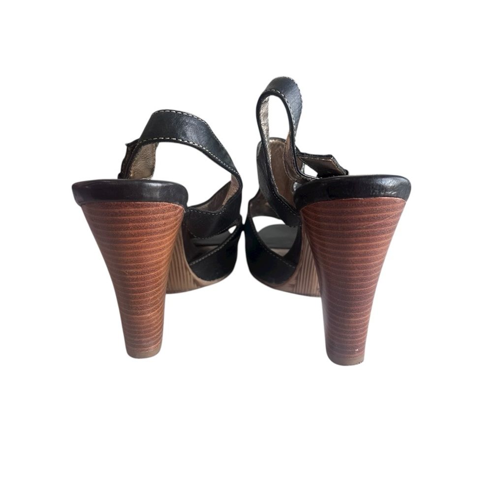 Sofft Black Leather Slingback Peep Toe Heels | Stacked Cone Heel | Comfort Style - Picture 4 of 5